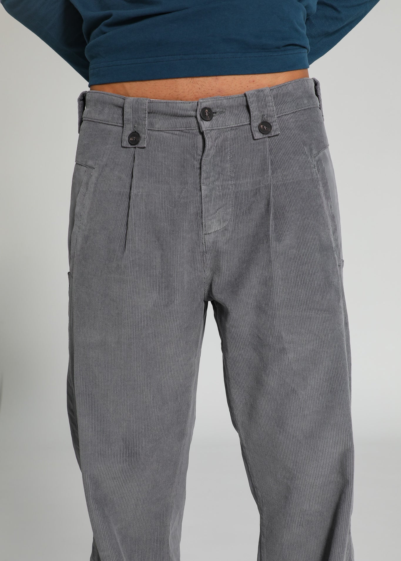 Corduroy Modern Comfy Pleated Pants Dark Grey