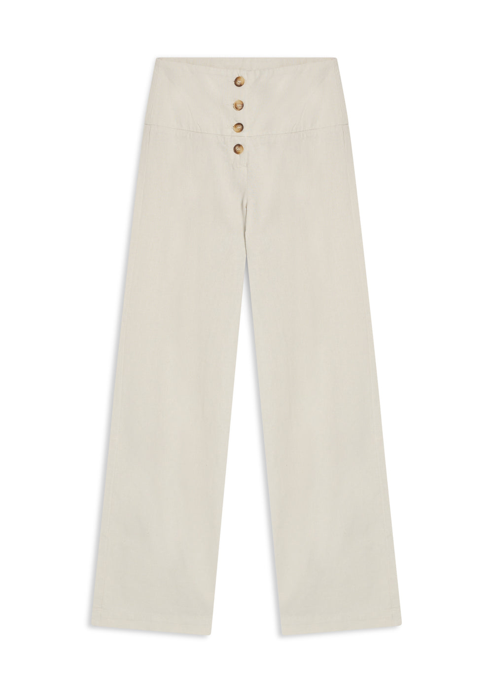 Linen Buttons High Waist Pants Natural