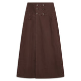 Buttons Long Linen Skirt Brown