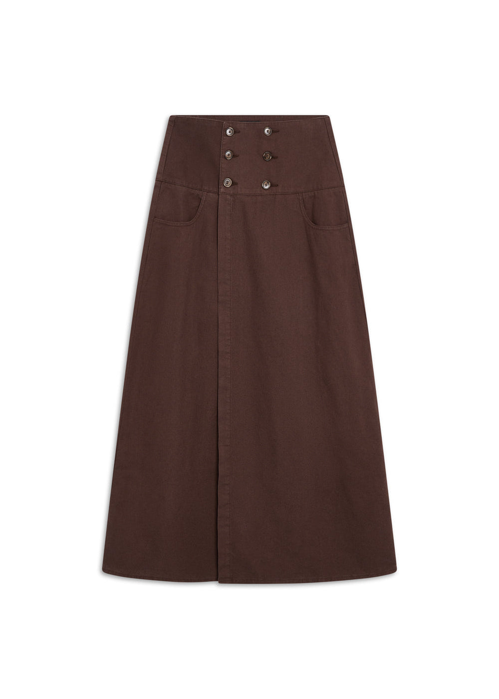 Buttons Long Linen Skirt Brown