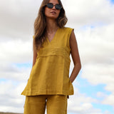 Linen Vest Seams Mustard