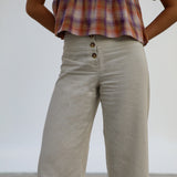 Linen Buttons High Waist Pants Natural