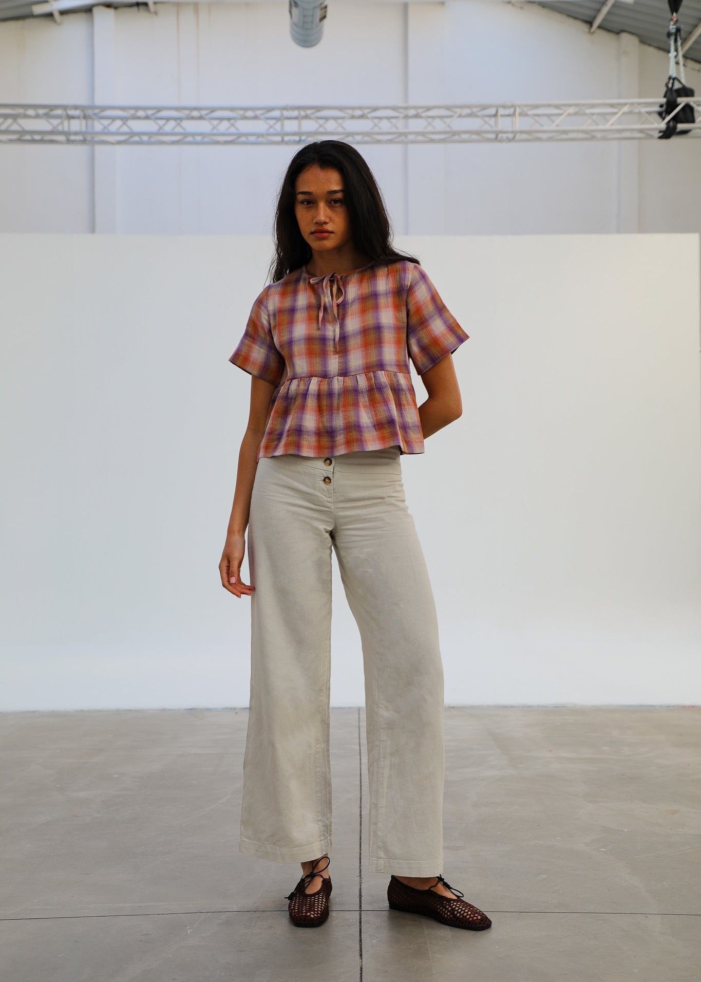 Linen Buttons High Waist Pants Natural