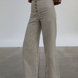Linen Buttons High Waist Pants Natural