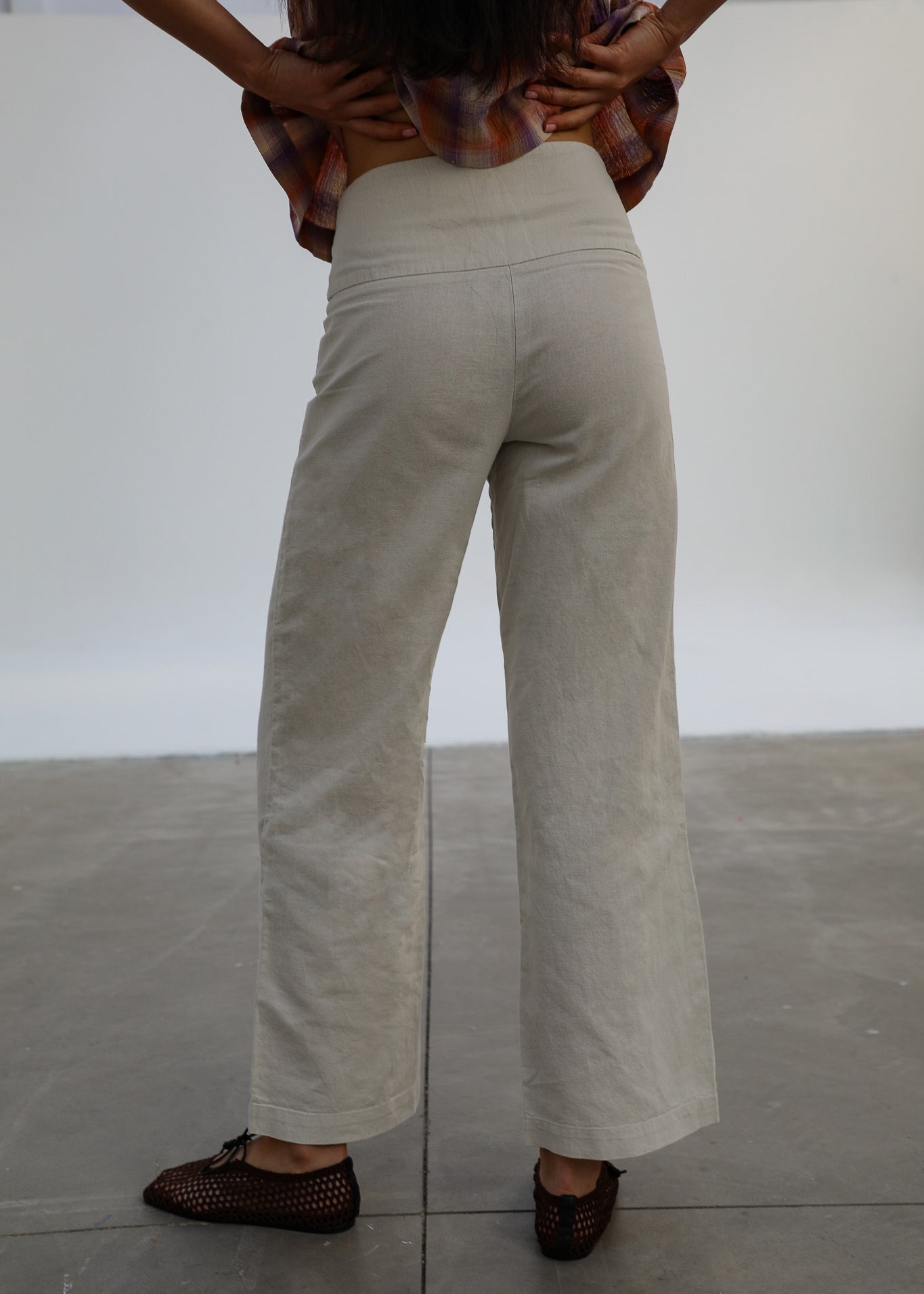 Linen Buttons High Waist Pants Natural