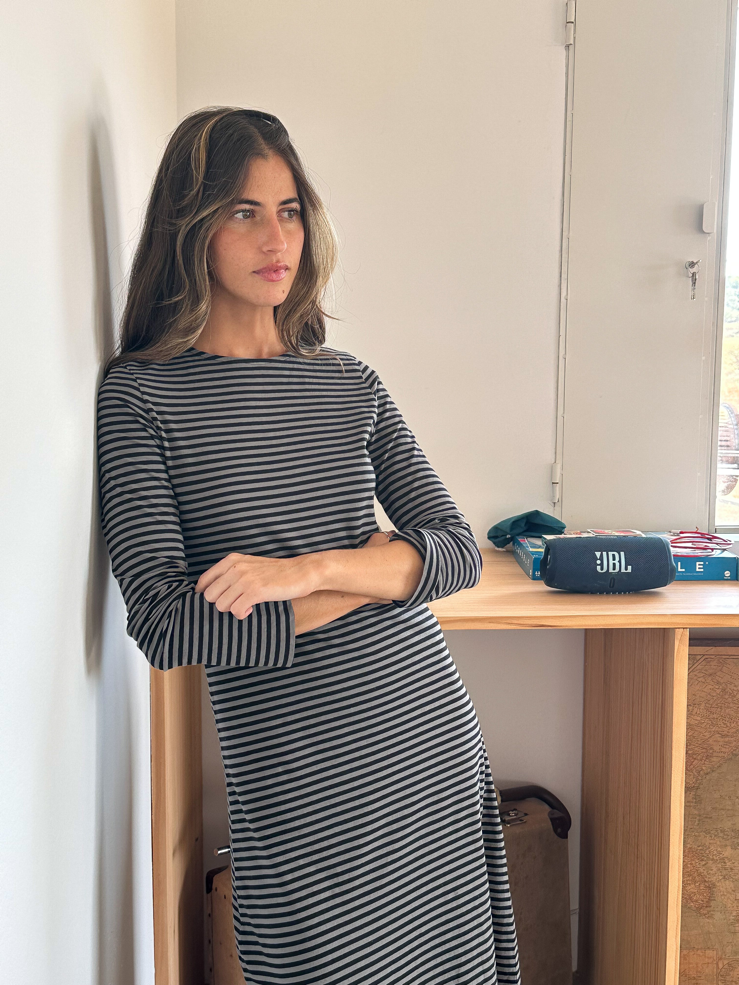 Stripes Dress Black & Grey Ramsos Stripes Dress Black & Grey Ramsos