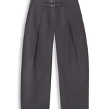 Linen Belt Pleated Pants Grey
