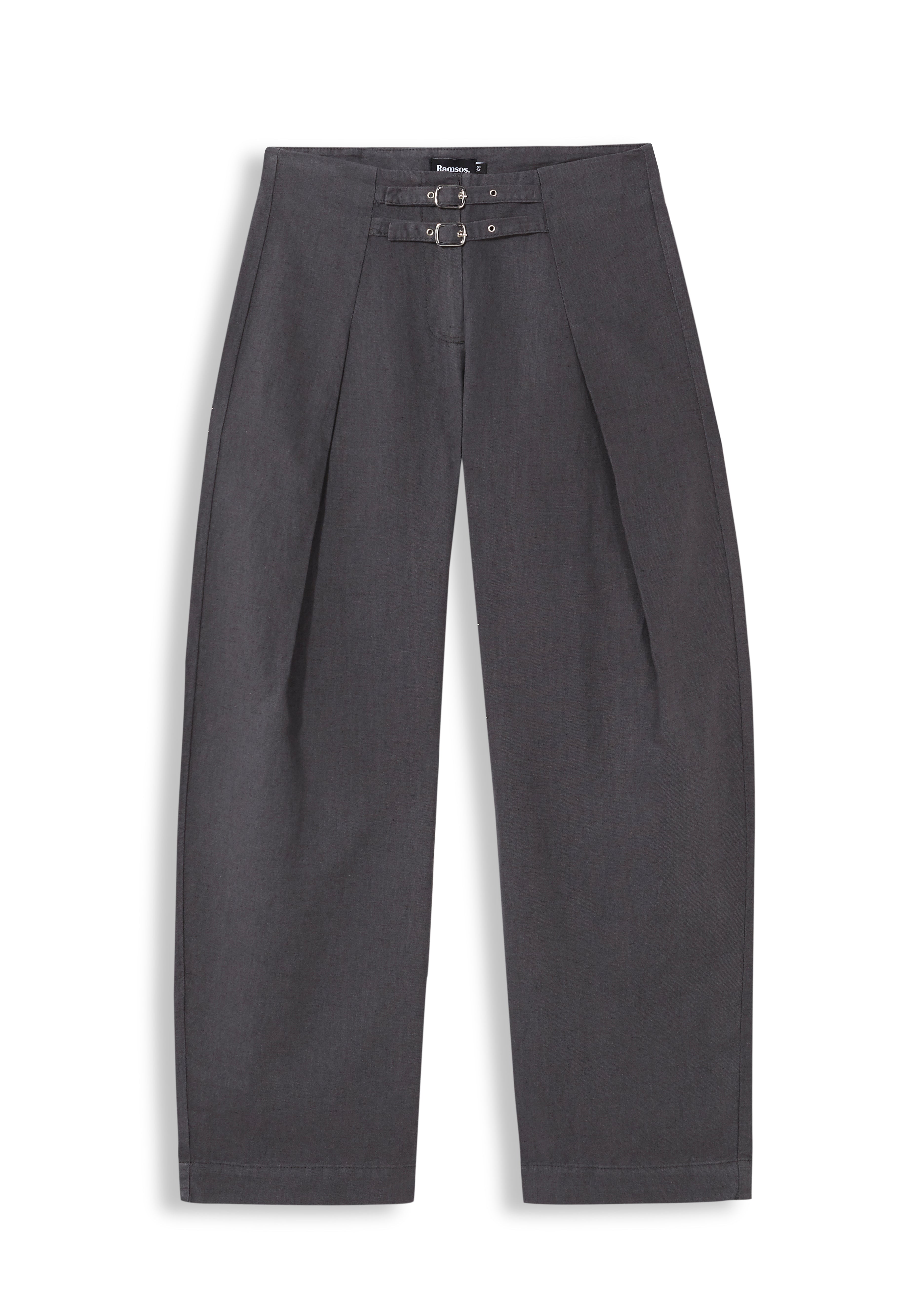 Linen Belt Pleated Pants Grey