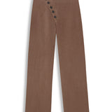 Linen Crossed Buttons Pants Brown