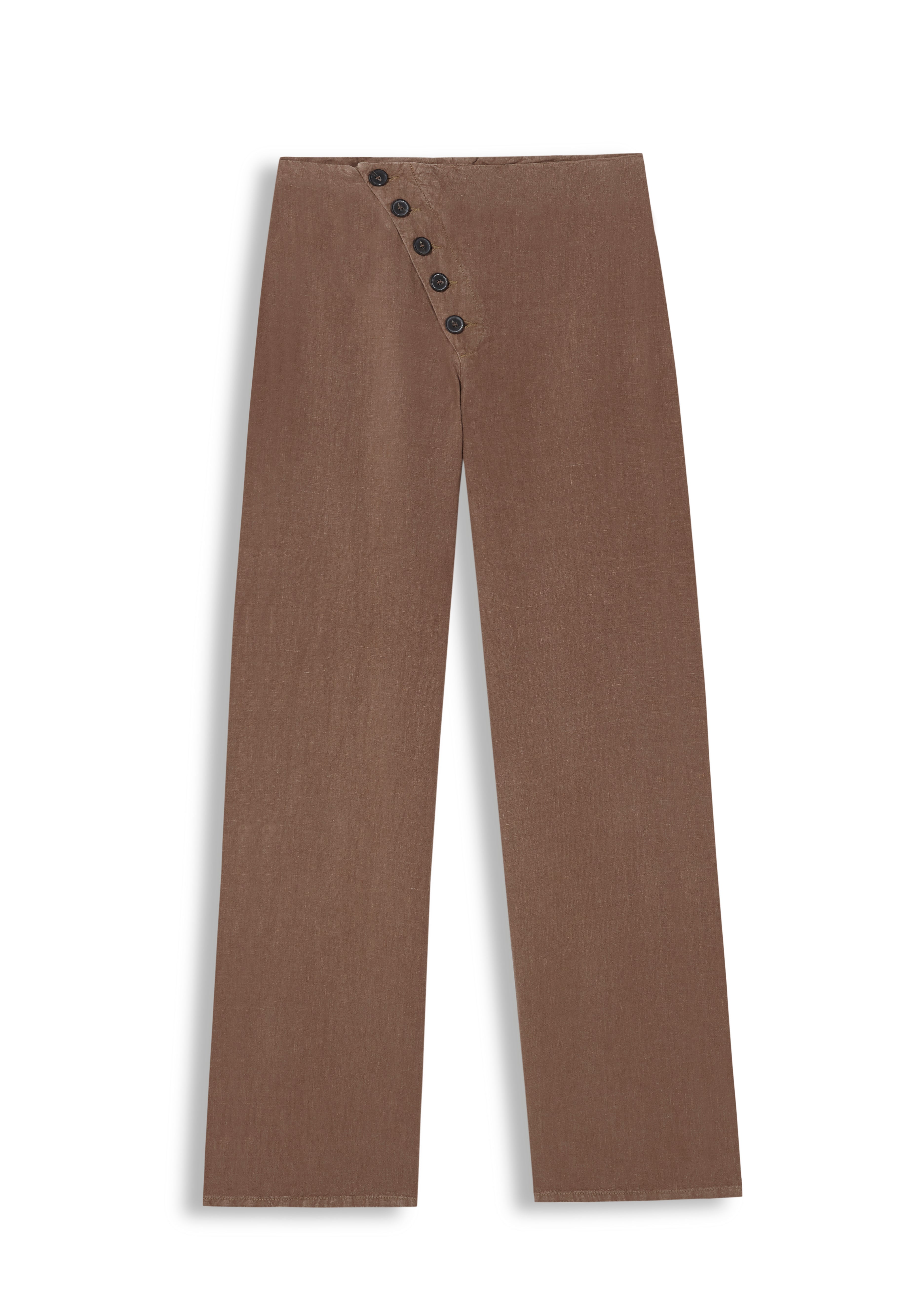 Linen Crossed Buttons Pants Brown