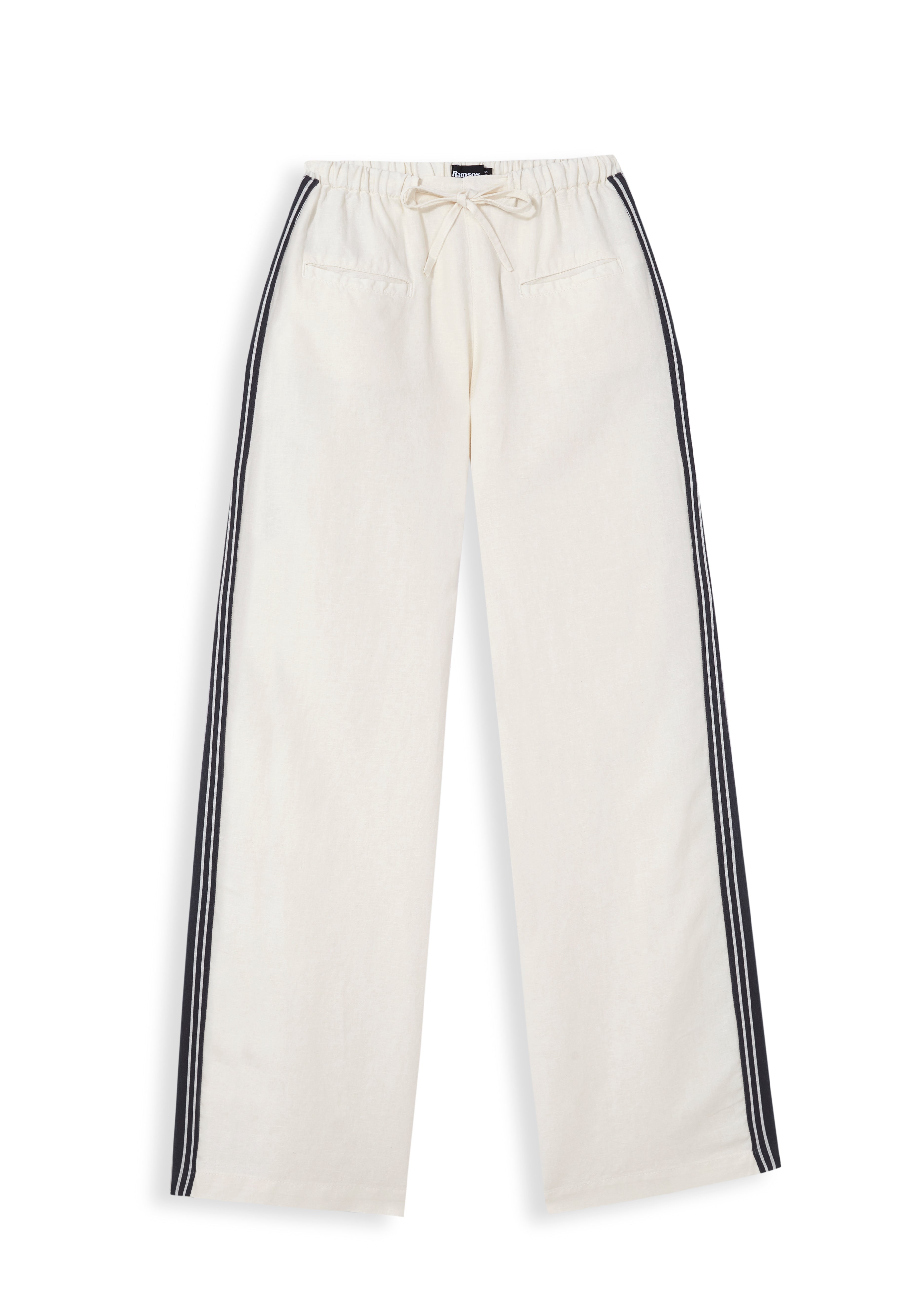 Linen Pants Side Stripes White & Navy