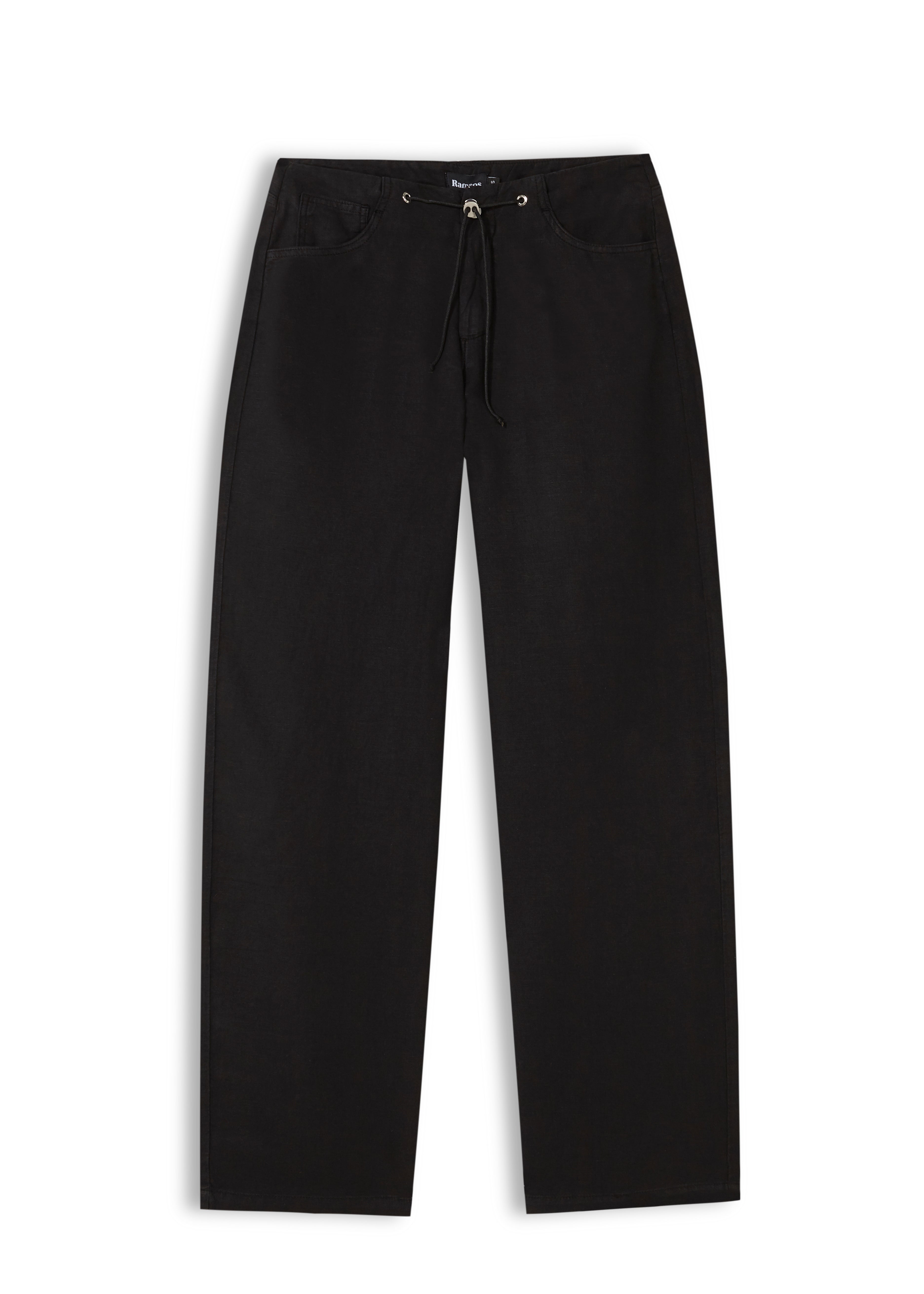 Linen Low Waist Elastic Detail Pants Black
