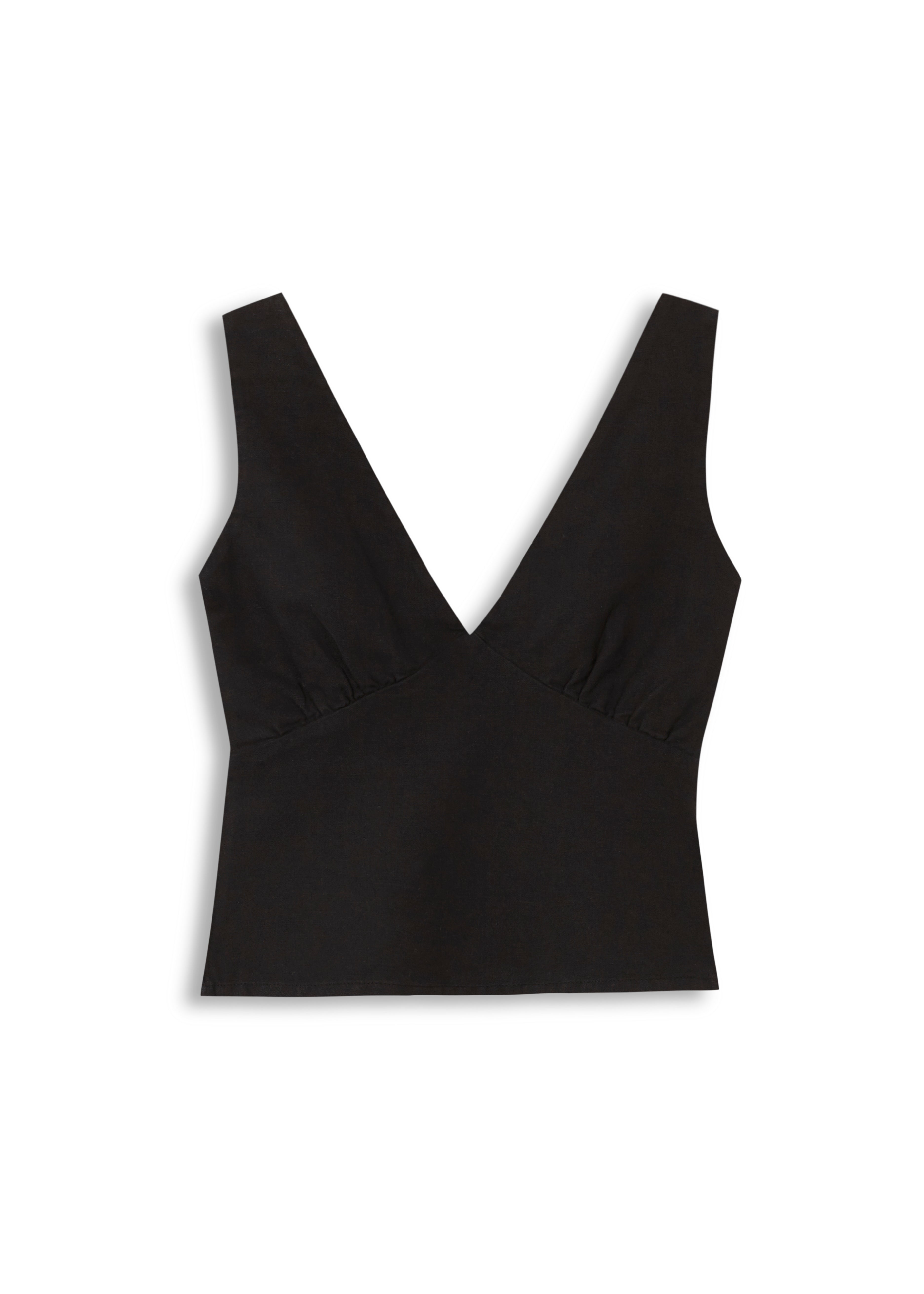 Linen V Neck Top Black
