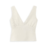 Linen V Neck Top Beige