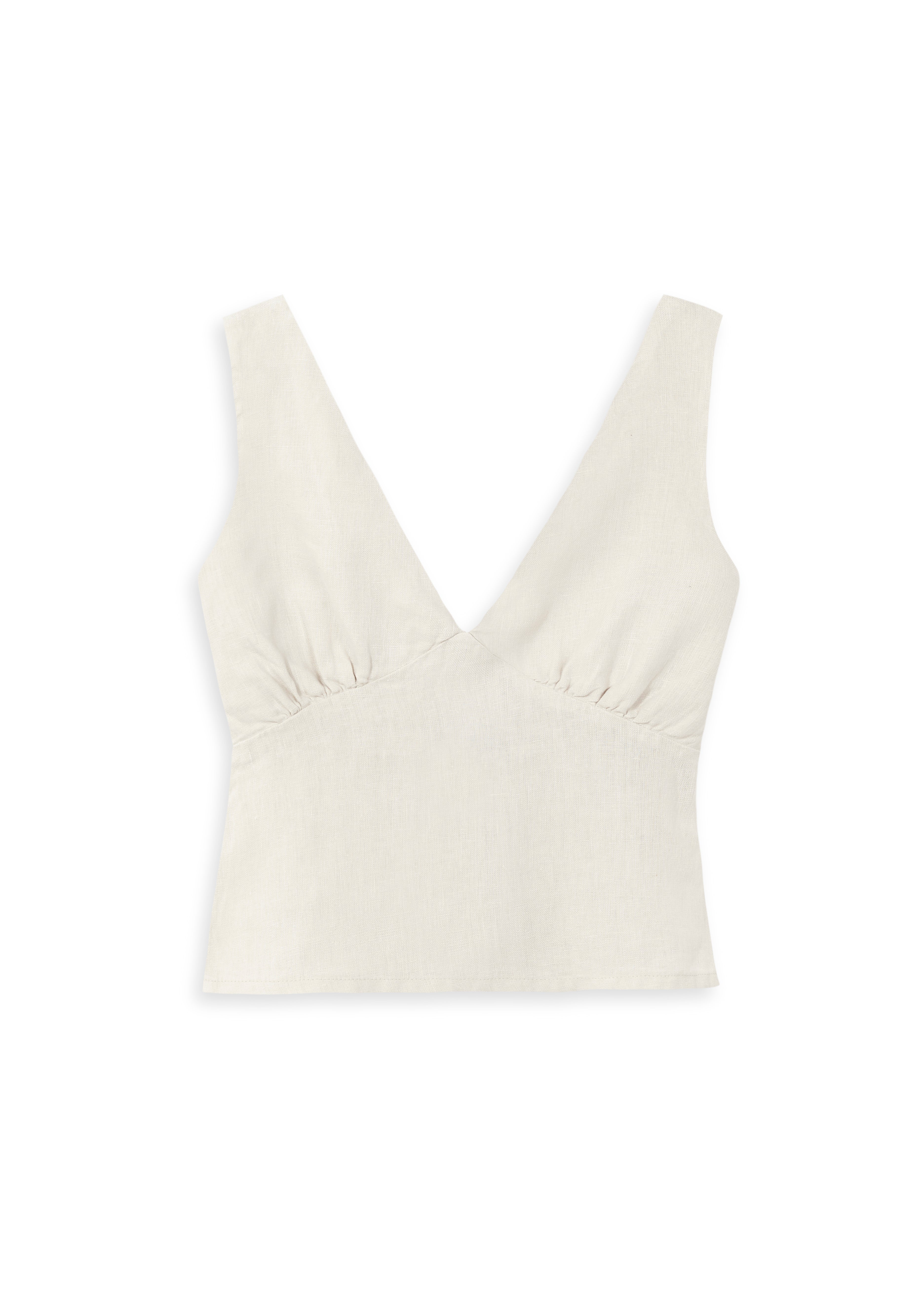 Linen V Neck Top Beige