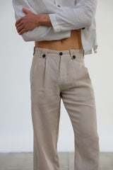 Linen Modern Pleated Pants Beige