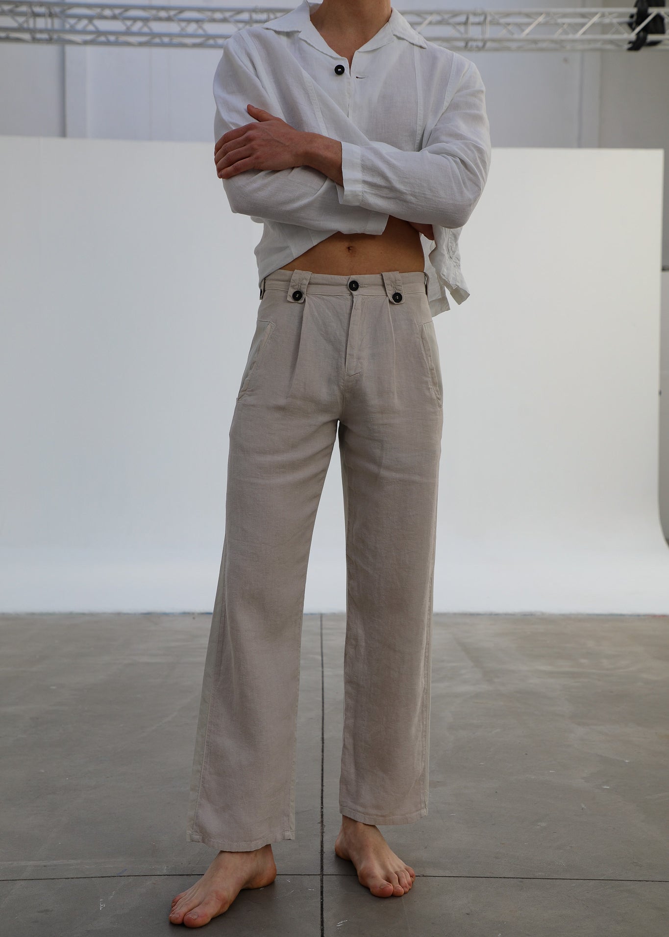 Linen Modern Pleated Pants Beige