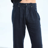 Linen Modern Pleated Pants Navy
