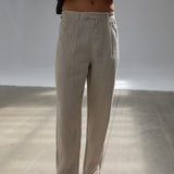 Crossed Linen Pleated Pants Beige