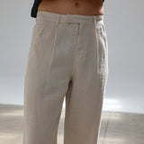 Crossed Linen Pleated Pants Beige