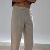 Crossed Linen Pleated Pants Beige