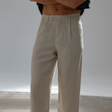 Crossed Linen Pleated Pants Beige
