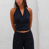 Linen Mix Top Navy