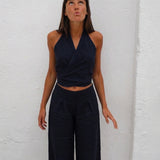 Linen Mix Top Navy