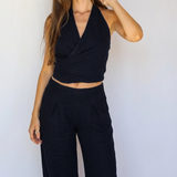 Linen Mix Top Navy