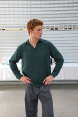 Linen Modern Polo Dark Green